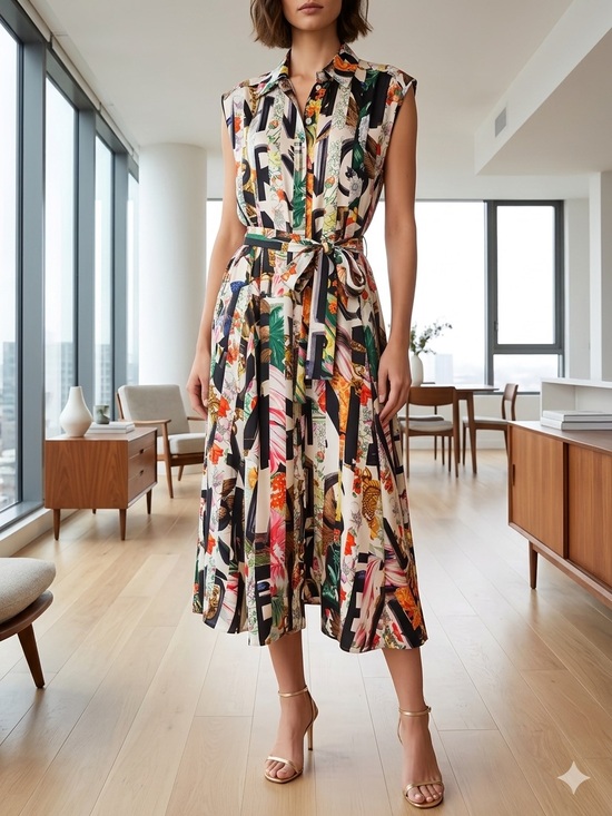 Burberry Dresses & Skirts - BURBERRY Graffiti Archive Scarf Print Silk Shirt Dress Sleeveless Midi M US 8 UK